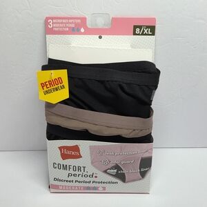 Hanes Comfort Period Microfiber Hipster Panties 3 Pack 8/XL Black Beige